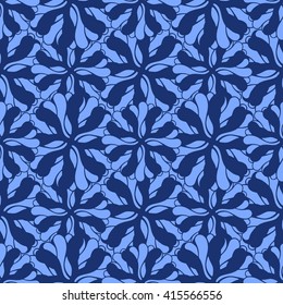 Seamless creative hand-drawn pattern of stylized flowers in cornflower and cerulean blue colors. Vector illustration.