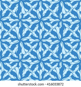 Seamless creative hand-drawn pattern of stylized flowers in light cyan and sky blue colors. Vector illustration.