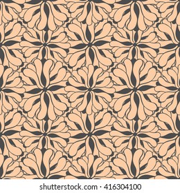 Seamless creative hand-drawn pattern of stylized flowers in pink-beige and slate gray colors. Vector illustration.