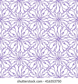 Seamless creative hand-drawn pattern of stylized flowers in white and bright violet colors. Vector illustration.