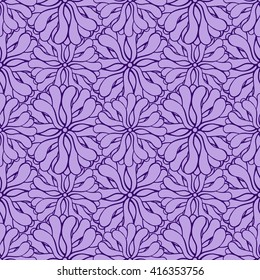 Seamless creative hand-drawn pattern of stylized flowers in pale lilac and dark violet colors. Vector illustration.