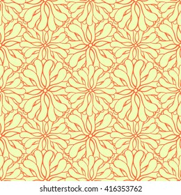 Seamless creative hand-drawn pattern of stylized flowers in yellow and orange colors. Vector illustration.