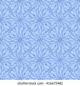 Seamless creative hand-drawn pattern of stylized flowers in pale cornflower blue and azure colors. Vector illustration.