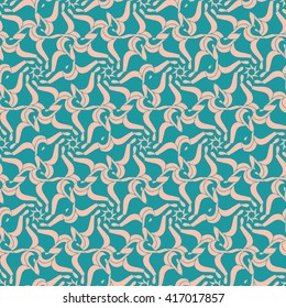 Seamless creative hand-drawn pattern of stylized flowers in pale pink and blue-green colors. Vector illustration.