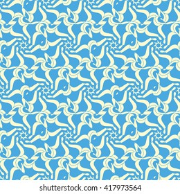 Seamless creative hand-drawn pattern of stylized flowers in pale yellow and light blue colors. Vector illustration.