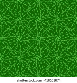 Seamless creative hand-drawn pattern of stylized flowers in bright lime and green colors. Vector illustration.