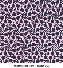 Seamless creative hand-drawn pattern of stylized flowers in pale magenta and dark brown colors. Vector illustration.