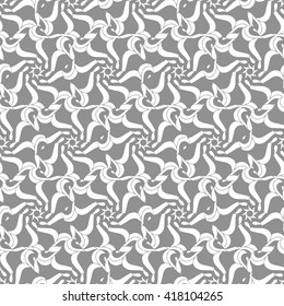 Seamless creative hand-drawn pattern of stylized flowers in smoky white and light gray colors. Vector illustration.