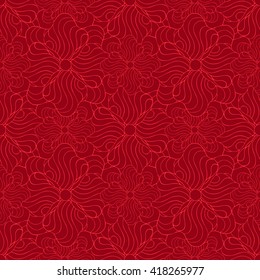 Seamless creative hand-drawn pattern of stylized flowers in bright red and dark burgundy colors. Vector illustration.
