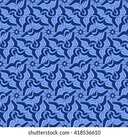 Seamless creative hand-drawn pattern of stylized flowers in cornflower and cerulean blue colors. Vector illustration.