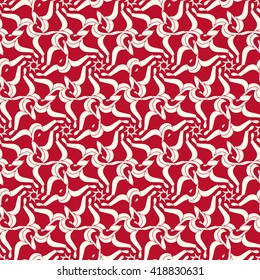 Seamless creative hand-drawn pattern of stylized flowers in pale rose and dark red colors. Vector illustration.