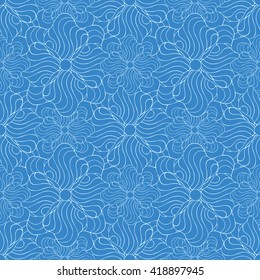 Seamless creative hand-drawn pattern of stylized flowers in light cyan and sky blue colors. Vector illustration.