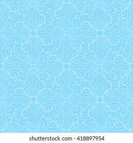 Seamless creative hand-drawn pattern of stylized flowers in pale cyan and white colors. Vector illustration.