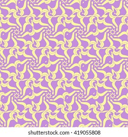 Seamless creative hand-drawn pattern of stylized flowers in pale magenta and yellow colors. Vector illustration.
