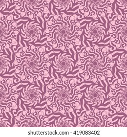 Seamless creative hand-drawn pattern of stylized flowers in light mauve and pale pink colors. Vector illustration.