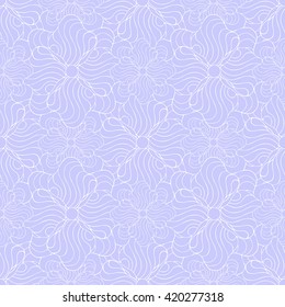 Seamless creative hand-drawn pattern of stylized flowers in white and pale lilac colors. Vector illustration.