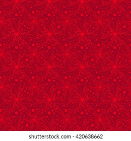 Seamless creative hand-drawn pattern of stylized flowers in bright red and maroon colors. Vector illustration.