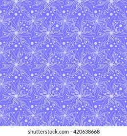 Seamless creative hand-drawn pattern of stylized flowers in bright cornflower blue and pale lilac colors. Vector illustration.