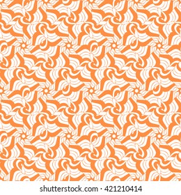 Seamless creative hand-drawn pattern of stylized flowers in white and bright orange colors. Vector illustration.