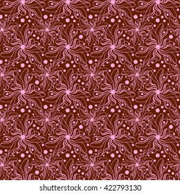 Seamless creative hand-drawn pattern of stylized flowers in pale pink and brown colors. Vector illustration.