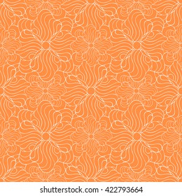 Seamless creative hand-drawn pattern of stylized flowers in white and bright orange colors. Vector illustration.