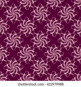 Seamless creative hand-drawn pattern of stylized flowers in pale rose and chocolate colors. Vector illustration.