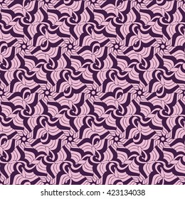 Seamless creative hand-drawn pattern of stylized flowers in dark violet and pale pink colors. Vector illustration.