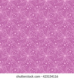 Seamless creative hand-drawn pattern of stylized flowers in mauve and pale magenta colors. Vector illustration.