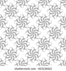 Seamless creative hand-drawn pattern of stylized flowers in smoky white and light gray colors. Vector illustration.