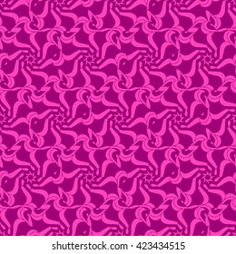 Seamless creative hand-drawn pattern of stylized flowers in bright fuchsia and mauve colors. Vector illustration.