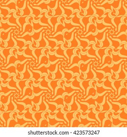 Seamless creative hand-drawn pattern of stylized flowers in yellow and orange colors. Vector illustration.