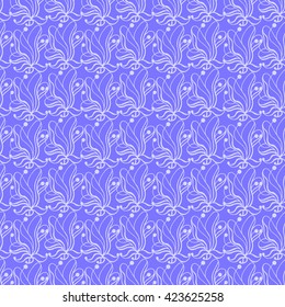 Seamless creative hand-drawn pattern of stylized flowers in bright cornflower blue and pale lilac colors. Vector illustration.