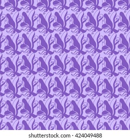 Seamless creative hand-drawn pattern of stylized flowers in pale violet and light lilac colors. Vector illustration.