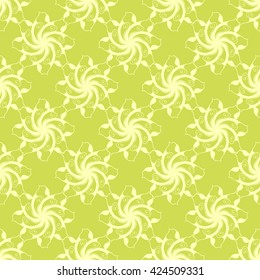Seamless creative hand-drawn pattern of stylized flowers in yellow-green and olive colors. Vector illustration.