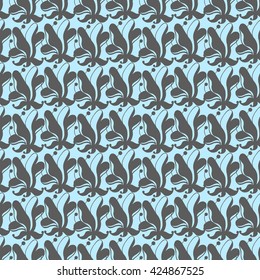 Seamless creative hand-drawn pattern of stylized flowers in pale cyan and gray-brown colors. Vector illustration.