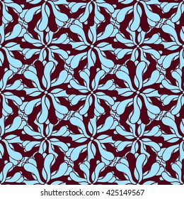 Seamless creative hand-drawn pattern of stylized flowers in light blue and brown colors. Vector illustration.