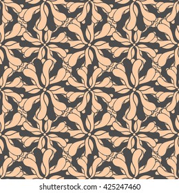 Seamless creative hand-drawn pattern of stylized flowers in pink-beige and slate gray colors. Vector illustration.