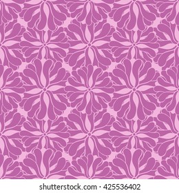 Seamless creative hand-drawn pattern of stylized flowers in mauve and pale magenta colors. Vector illustration.