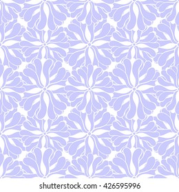 Seamless creative hand-drawn pattern of stylized flowers in white and pale lilac colors. Vector illustration.