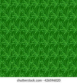 Seamless creative hand-drawn pattern of stylized flowers in bright lime and green colors. Vector illustration.