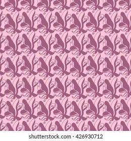 Seamless creative hand-drawn pattern of stylized flowers in light mauve and pale pink colors. Vector illustration.
