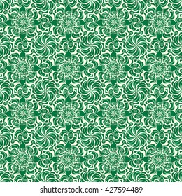 Seamless creative hand-drawn pattern of stylized flowers in light yellow and dark green colors. Vector illustration.