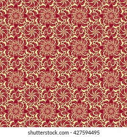 Seamless creative hand-drawn pattern of stylized flowers in pale yellow and brown colors. Vector illustration.