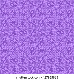 Seamless creative hand-drawn pattern of stylized flowers in violet and pale lilac colors. Vector illustration.