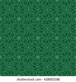 Seamless creative hand-drawn pattern of stylized flowers in pale jade and dark green colors. Vector illustration.