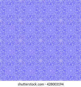 Seamless creative hand-drawn pattern of stylized flowers in bright cornflower blue and pale lilac colors. Vector illustration.