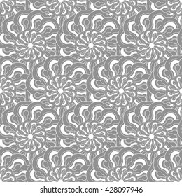 Seamless creative hand-drawn pattern of stylized flowers in smoky white and light gray colors. Vector illustration.