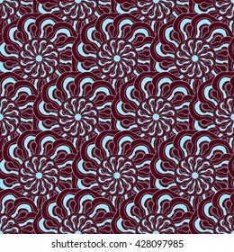 Seamless creative hand-drawn pattern of stylized flowers in light blue and brown colors. Vector illustration.
