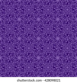 Seamless creative hand-drawn pattern of stylized flowers in pale lilac and dark violet colors. Vector illustration.