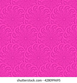Seamless creative hand-drawn pattern of stylized flowers in bright fuchsia and mauve colors. Vector illustration.